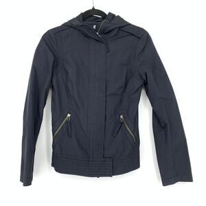 United Colors Of Benetton Full Zip Hooded Jacket Womens Sz 42 US M Black Zippers